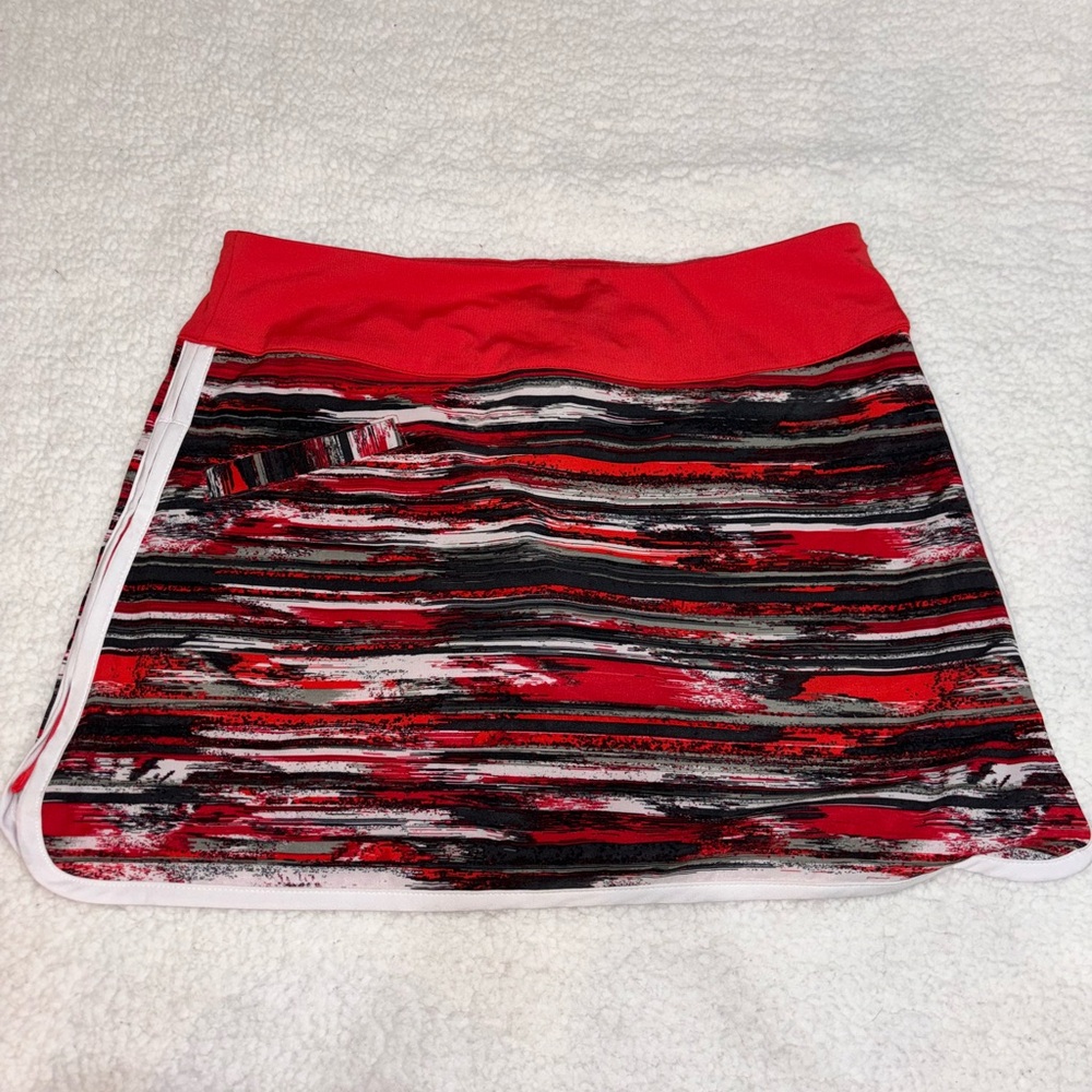 Athleta Red and Black Patterned Skater Skirt
